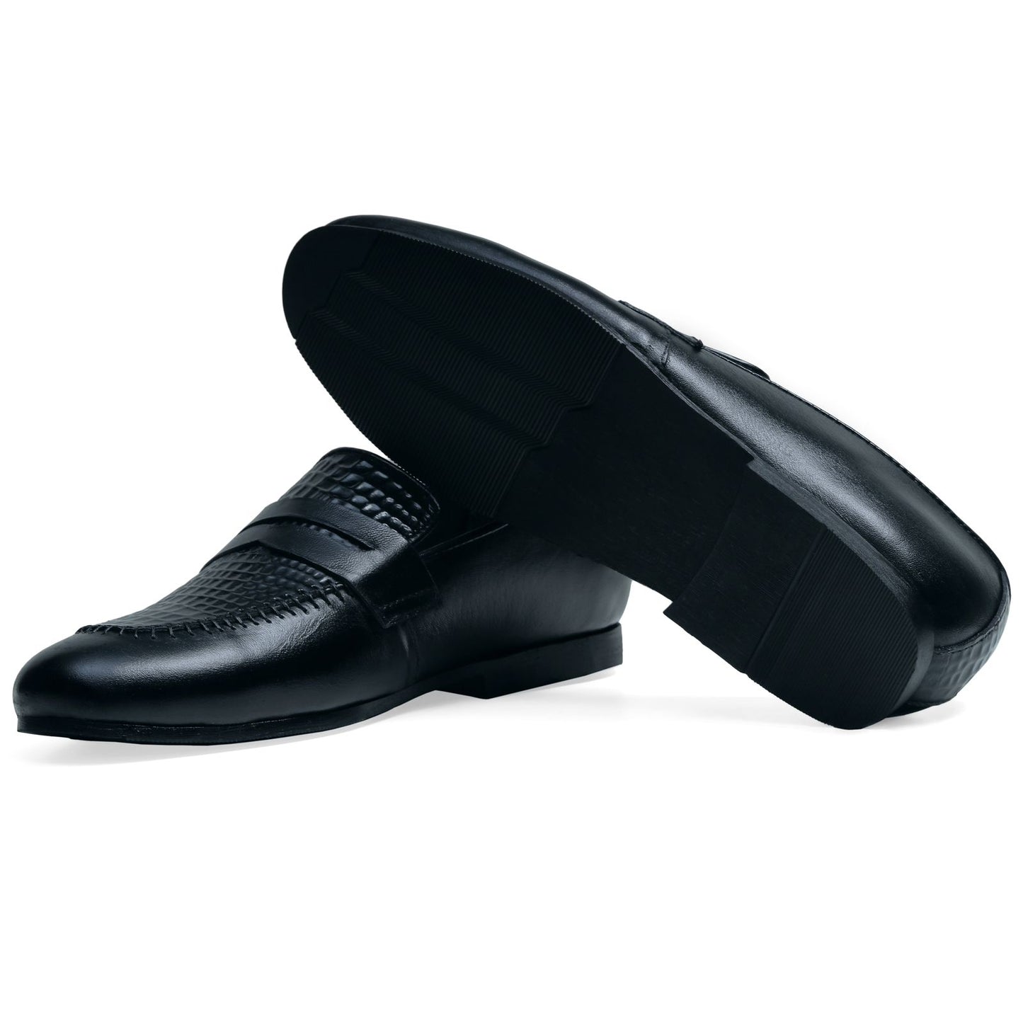 Black Patterned Loafers for Men