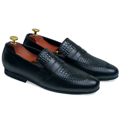 Black Patterned Loafers for Men