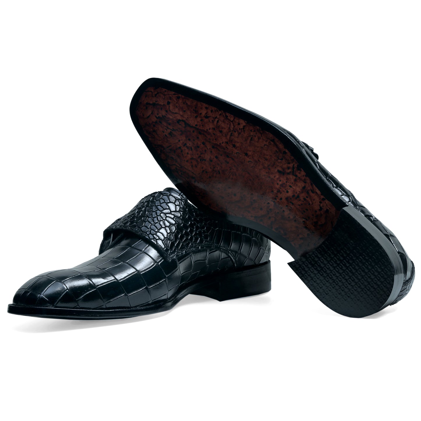 Crocodile Pattern Monk Strap Shoes