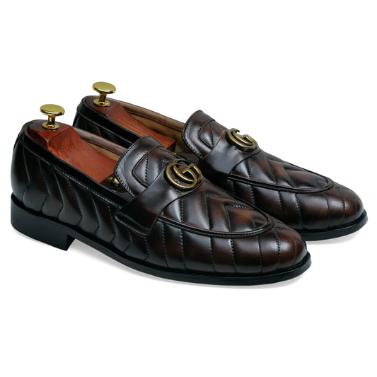 Round Toe Coffee Loafers for Men